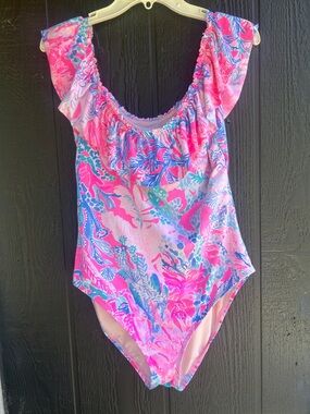 Lilly Pulitzer Pink Floral Ruffle One-Piece Swimsuit